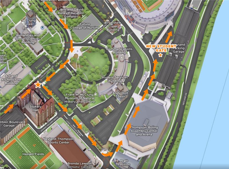 A graphic of Neyland drive where the new student gate is located