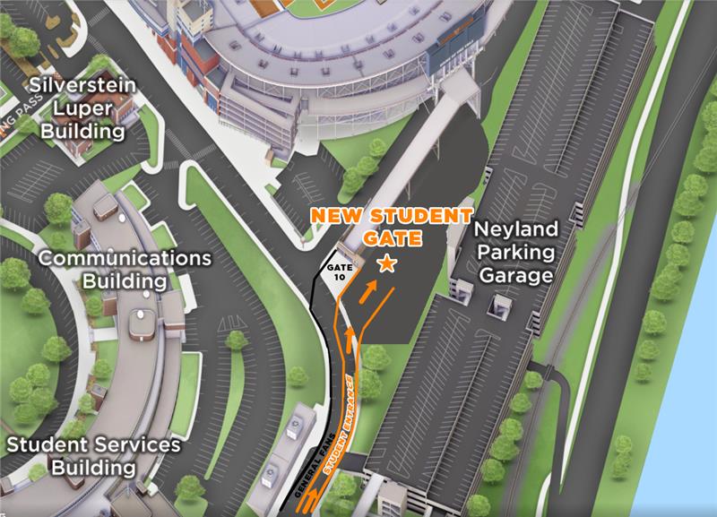 A graphic of Neyland drive where the new student gate is located