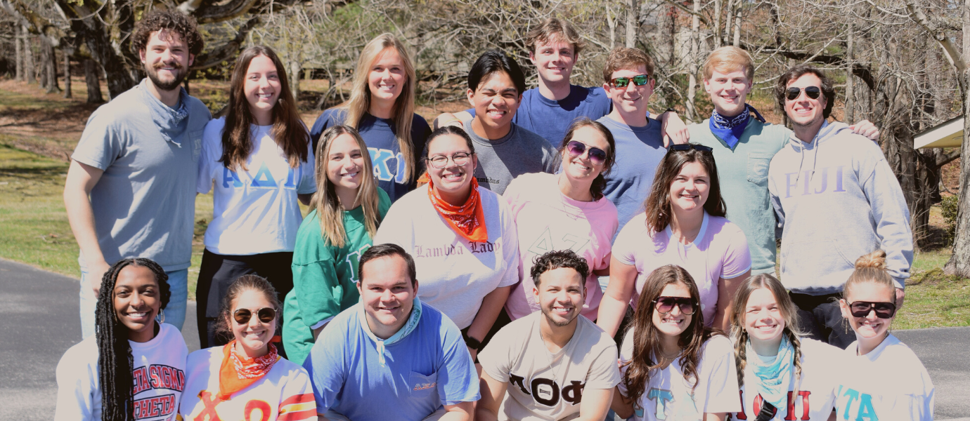 Members of the Future Greek Leaders for the Office of Sorority and Fraternity Life gathered at a retreat outside representing the Future Greek Leaders Small Group Facilitators Applications.