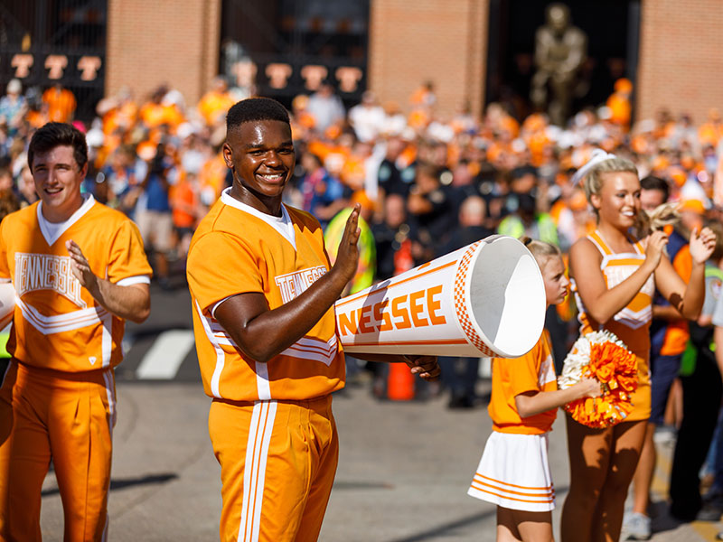 UT Spirit Team members cheer along with the crowd.