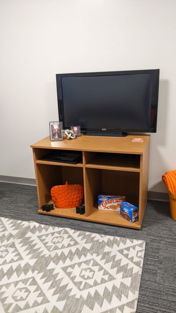 A cabinet with a television on top