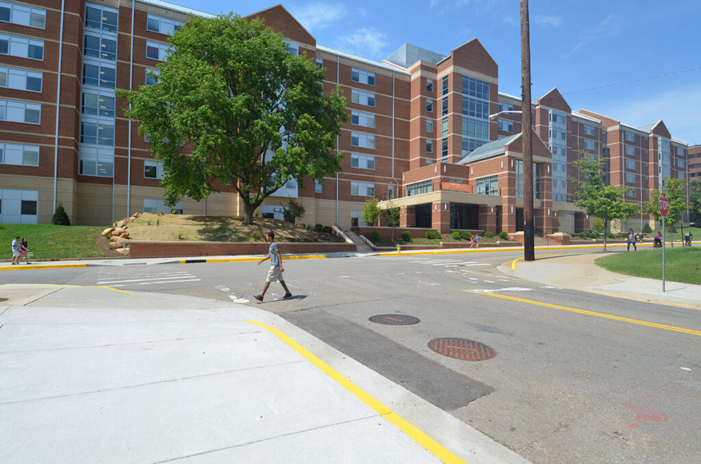 An exterior shot of Brown Hall on a sunny summer day