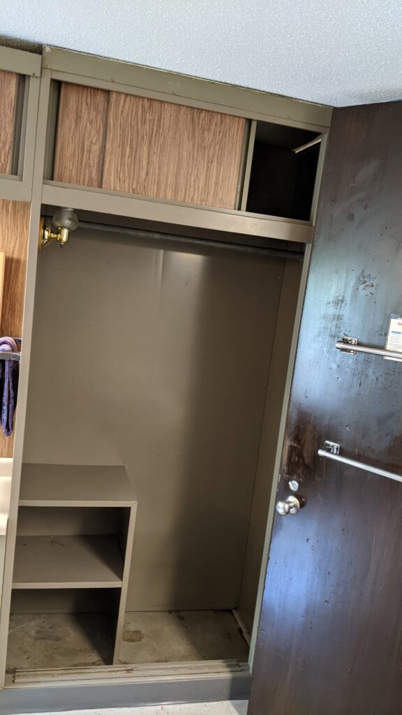 Empty open closet in Reese Hall.