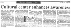 A Feb. 1997 news article focuses on awareness for black issues.