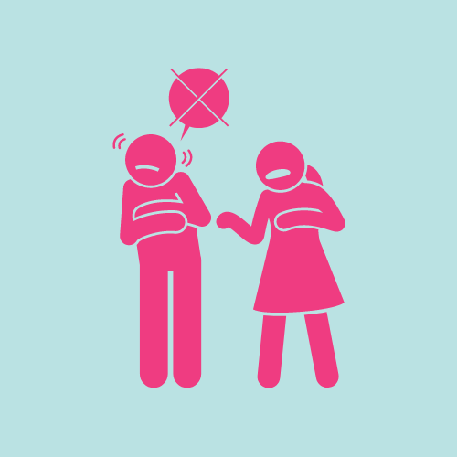 One stick figure avoiding another who is trying to talk to them.