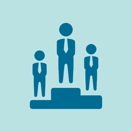 3 stick figures standing on a hierarchy of stairs, showing 1st, 2nd, and 3rd place. 