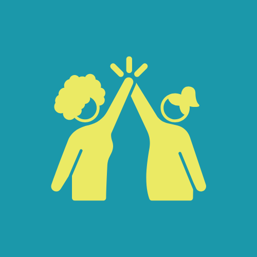 Two stick figures high fiving.