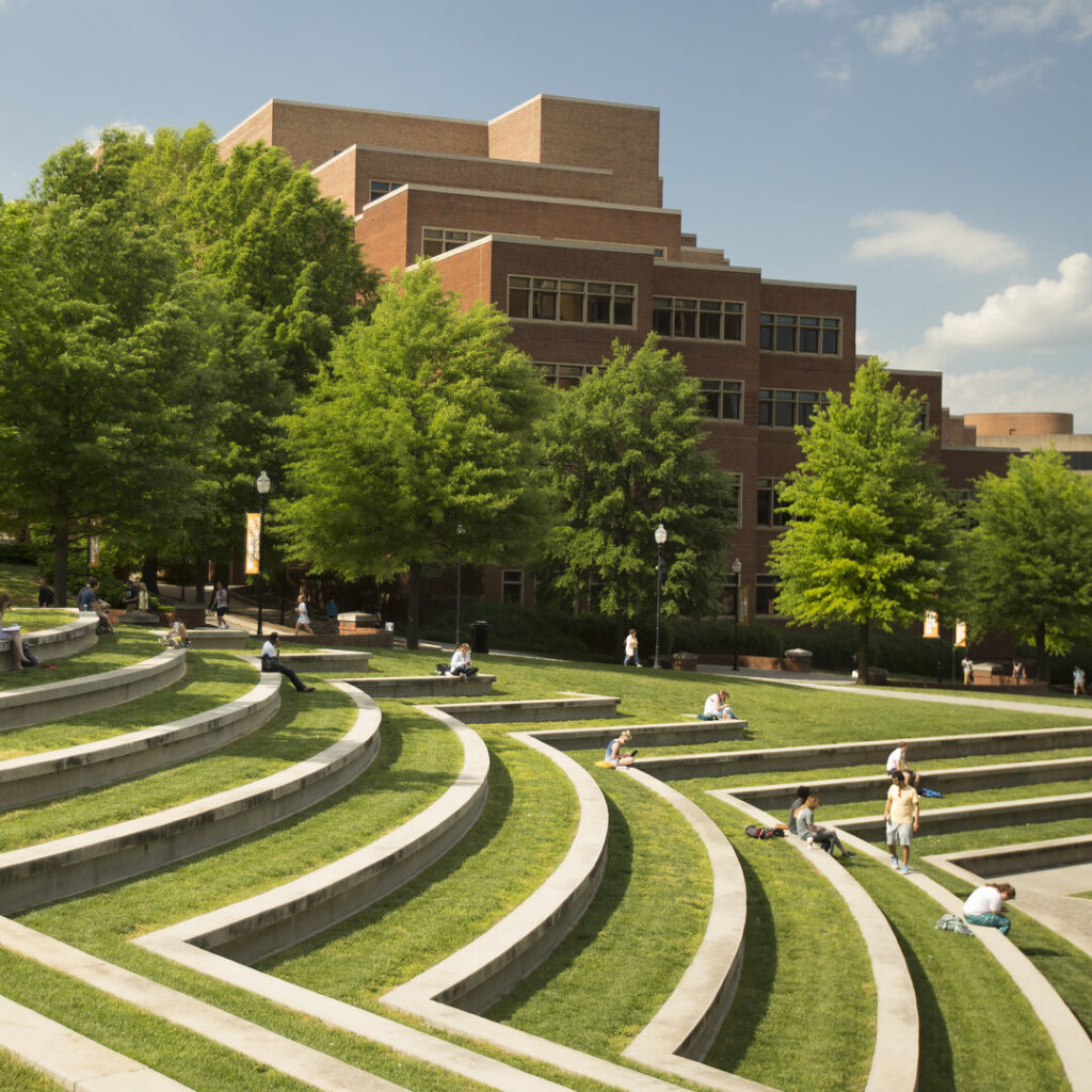 Humanities Amphitheater on a sunny day in spring. Shot by Jack Parker.