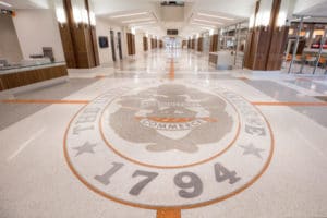 The UT Seal in the main entrance of the new Student Union