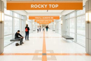Students under the Rocky Top sign