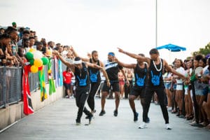 Students participate in a step show during Caribbean Splash Jam