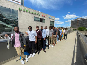 Students stand outside the Muhammed Ali Center in Louisville
