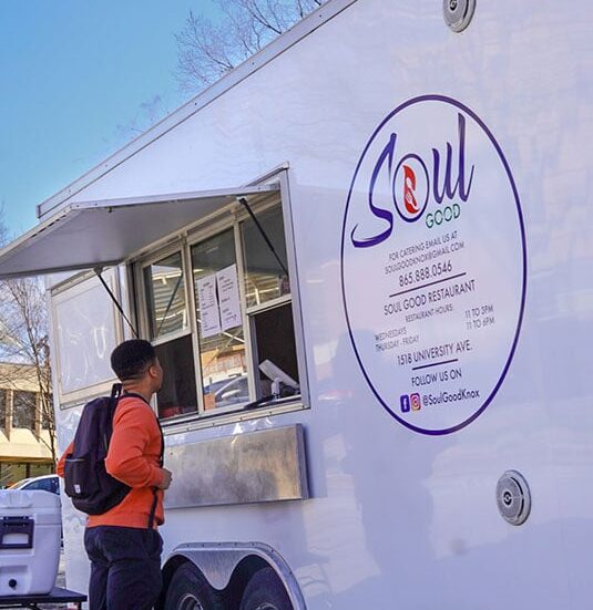 Student getting food at the Soul Good food truck