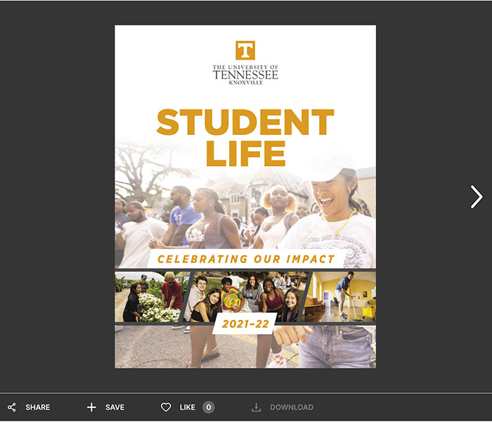 Viewfinder of the Student Life Impact report on Issuu.com