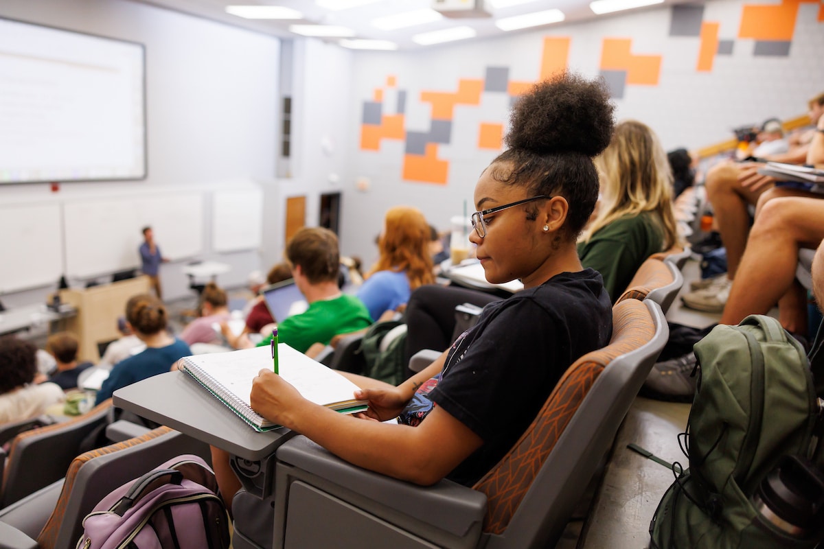 Students listen to a lecture.